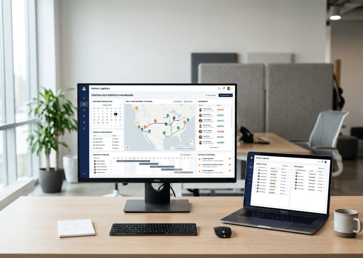 Harbor Logistics custom dispatch software interface on desktop