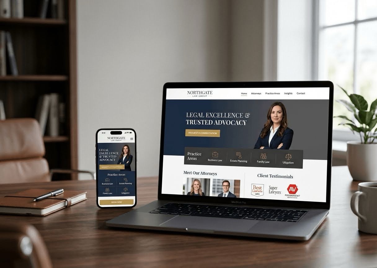 Northgate Law Group website redesign on a desktop screen showing credibility-first design